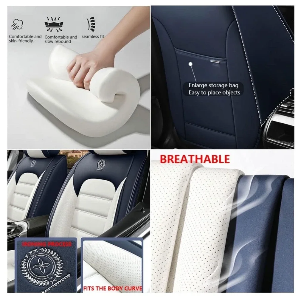 Luxury Car Seat Covers Waterproof Leather Breathable Front Rear Black Orange